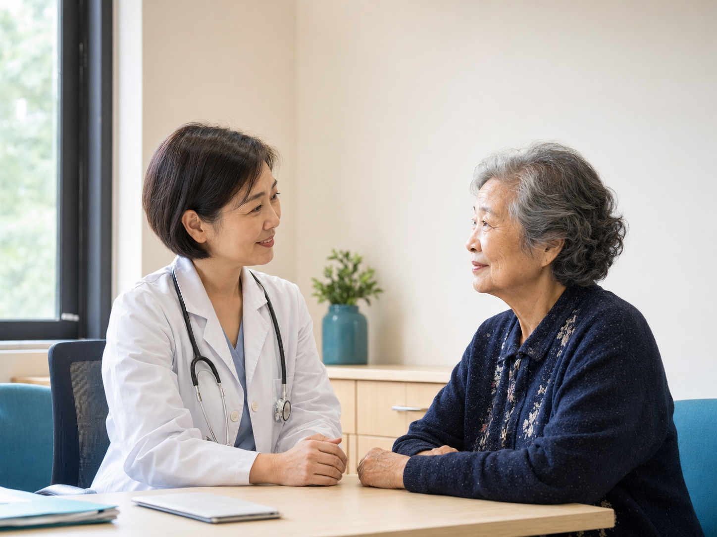 Healthcare professionals providing charitable medical services to an older patient